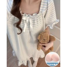 批发夏季新款睡裙女梭织云朵棉带胸垫甜美公主风中长睡衣家居服