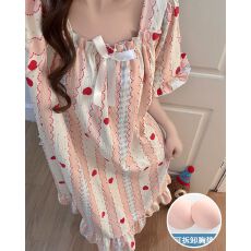 批发夏季新款睡裙女梭织云朵棉带胸垫甜美公主风中长睡衣家居服