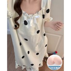 夏季新款睡裙女梭织云朵棉带胸垫甜美公主风中长睡衣家居服