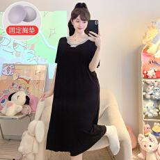 批发XXL-5XL 莫代尔<b class='q'>睡衣</b>女夏季纯色带胸垫短袖中长睡裙加肥<b class='q'>大码</b>200斤