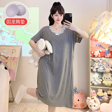 批发XXL-5XL 莫代尔<b class='q'>睡衣</b>女夏季纯色带胸垫短袖中长睡裙加肥<b class='q'>大码</b>200斤