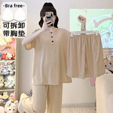 批发M-5XL 莫代尔三件套<b class='q'>大码</b>套头简约长裤<b class='q'>睡衣</b>女短袖宽松胖MM套装家居