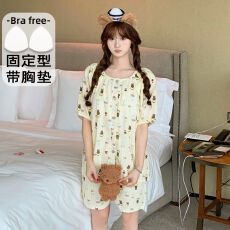 批发M-5XL 云朵棉<b class='q'>睡衣</b>女夏季卡通带胸垫短袖<b class='q'>大码</b>220斤家居服可外穿