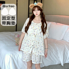 批发M-5XL 云朵棉<b class='q'>睡衣</b>女夏季卡通带胸垫短袖<b class='q'>大码</b>220斤家居服可外穿