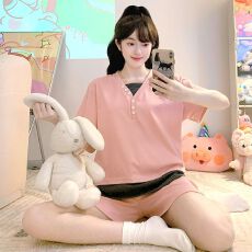 批发L-5XL 休闲少女<b class='q'>睡衣</b>女夏季新款宽松<b class='q'>大码</b>短袖胖MM加肥220斤家居服