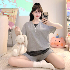 批发L-5XL 休闲少女<b class='q'>睡衣</b>女夏季新款宽松<b class='q'>大码</b>短袖胖MM加肥220斤家居服