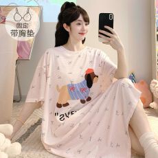 批发XXL-5XL天丝棉睡衣少女夏季休闲短袖中长宽松睡裙<b class='q'>加大</b>码230斤胖MM