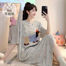 批发XXL-5XL天丝棉睡衣少女夏季休闲短袖中长宽松睡裙<b class='q'>加大</b>码230斤胖MM