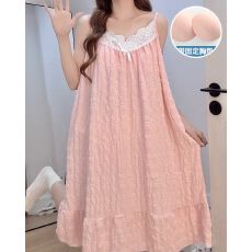 批发夏季新款梭织云朵棉带胸垫睡裙女甜美公主风吊带家居服中长裙