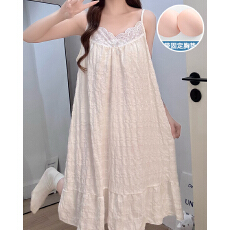 批发夏季新款梭织云朵棉带胸垫睡裙女甜美公主风吊带家居服中长裙