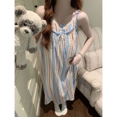 批发云朵棉睡衣女夏季吊带甜美可爱带胸垫中长款宽松睡裙家居服