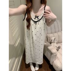 批发云朵棉睡衣女夏季吊带甜美可爱带胸垫中长款宽松睡裙家居服