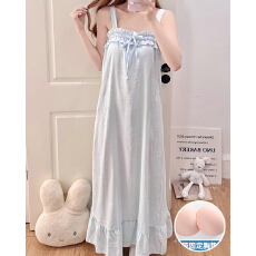 批发夏季新款梭织云朵棉带胸垫睡衣女甜美公主风吊带家居服套装