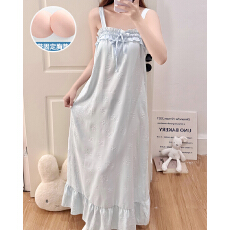 批发夏季新款梭织云朵棉带胸垫睡衣女甜美公主风吊带家居服套装