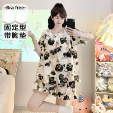 批发M-5XL 云朵棉睡衣女夏甜美公主风带胸垫短袖加肥<b class='q'>大码</b>220斤家居服