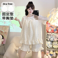 批发M-5XL 云朵棉睡衣女夏甜美公主风带胸垫短袖加肥<b class='q'>大码</b>220斤家居服