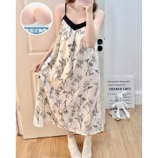 批发夏季新款<b class='q'>吊带</b><b class='q'>睡裙</b>女带胸垫梭织云朵棉甜美家居服中长裙