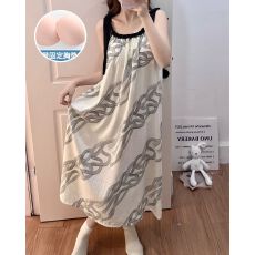 批发夏季新款<b class='q'>吊带</b><b class='q'>睡裙</b>女带胸垫梭织云朵棉甜美家居服中长裙