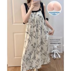 批发夏季新款<b class='q'>吊带</b><b class='q'>睡裙</b>女带胸垫梭织云朵棉甜美家居服中长裙