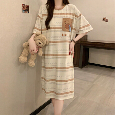 夏季新款睡裙女纯棉短袖圆领薄款学生少女甜美家居服中长裙可外穿
