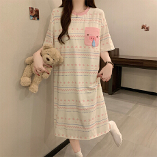 夏季新款睡裙女纯棉短袖圆领薄款学生少女甜美家居服中长裙可外穿