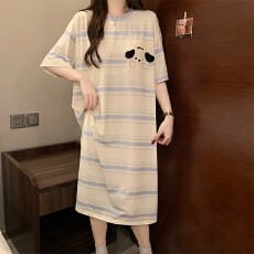 夏季新款睡裙女纯棉短袖圆领薄款学生少女甜美家居服中长裙可外穿