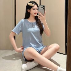 批发<b class='q'>睡衣</b>女夏季新款6535棉短袖套装韩版休闲甜美<b class='q'>可爱</b>家公主风家居服
