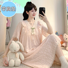 批发M-5XL带固定胸垫睡衣女<b class='q'>夏</b>季云朵棉短袖裙宽松大码220斤可穿家居服
