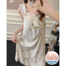 批发<b class='q'>夏</b>季新款梭织云朵棉吊带睡裙女带胸垫公主风家居服中长裙