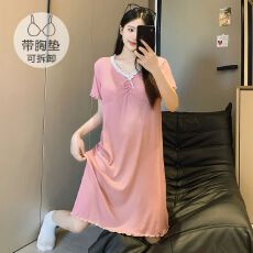批发M-5XL 莫代尔<b class='q'>睡衣</b>女夏季公主风带胸垫短袖中长睡裙大码220斤胖MM