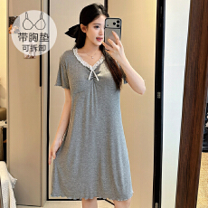 批发M-5XL 莫代尔<b class='q'>睡衣</b>女夏季公主风带胸垫短袖中长睡裙大码220斤胖MM