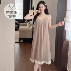 批发M-5XL 6535提花睡衣女夏甜美公主风带胸垫宽松加肥200斤吊带睡裙