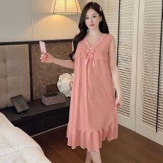 批发M-5XL 6535提花睡衣女睡裙夏季甜美公主风宽松胖M大码220斤家居服