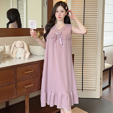 批发M-5XL 6535提花睡衣女睡裙夏季甜美公主风宽松胖M大码220斤家居服
