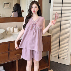 批发M-5XL 6535提花睡衣女夏季甜美风背心套装加肥大码220斤胖M家居服