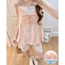 批发夏季新款睡衣女带<b class='q'>胸</b>垫云朵棉蕾丝吊带少女甜美家居服套装