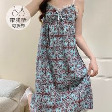 批发云朵棉<b class='q'>睡衣</b>女夏季甜美公主风带可拆胸垫吊带中长宽松<b class='q'>大码</b>睡裙外穿