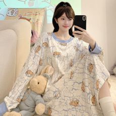 批发<b class='q'>纯棉</b>睡衣女春秋季休闲卡通长袖中长<b class='q'>睡裙</b>加肥大码250斤家居服外穿