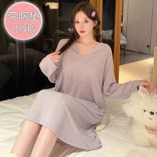 批发M-5XL莫代尔睡衣女<b class='q'>春</b>秋季甜美带胸垫长袖中长睡裙加大码家居服