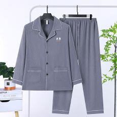 批发云朵棉提花睡衣男春秋季开衫长袖长裤两件套休闲简约家居服可外穿