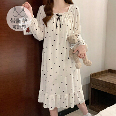 批发M-5XL 6535棉睡衣女春秋季甜美<b class='q'>公主</b>风带胸垫长袖<b class='q'>睡裙</b>加大码家居服