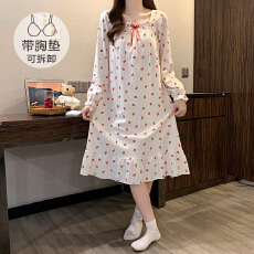批发M-5XL 6535棉睡衣女春秋季甜美<b class='q'>公主</b>风带胸垫长袖<b class='q'>睡裙</b>加大码家居服