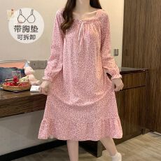 批发M-5XL 6535棉睡衣女春秋季甜美<b class='q'>公主</b>风带胸垫长袖<b class='q'>睡裙</b>加大码家居服