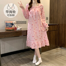 批发M-5XL 6535棉睡衣女春秋季甜美<b class='q'>公主</b>风带胸垫长袖<b class='q'>睡裙</b>加大码家居服