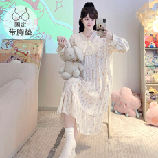 批发M-5XL云朵棉睡衣女春<b class='q'>秋</b>甜美公主风带胸垫睡裙宽松加大码家居服