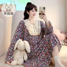 批发M-5XL云朵棉睡衣女春<b class='q'>秋</b>甜美公主风带胸垫睡裙宽松加大码家居服