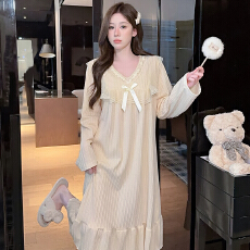 批发M-5XL提花睡衣女春秋季<b class='q'>甜美</b>公主风长袖中长睡裙加大码220斤家居服