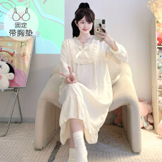 批发M-5XL云朵棉睡衣女春秋<b class='q'>甜美</b>公主风带胸垫睡裙宽松大码220斤家居服