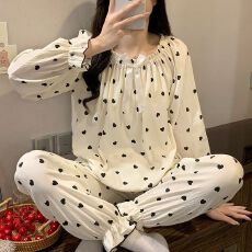 批发M-5XL睡衣女秋季新款云朵棉长袖印花套装宽松大码220斤可穿家居服