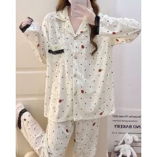 批发秋冬季新款睡衣<b class='q'>女</b><b class='q'>金丝</b>绒长袖开衫蕾丝翻领甜美家居服套装
